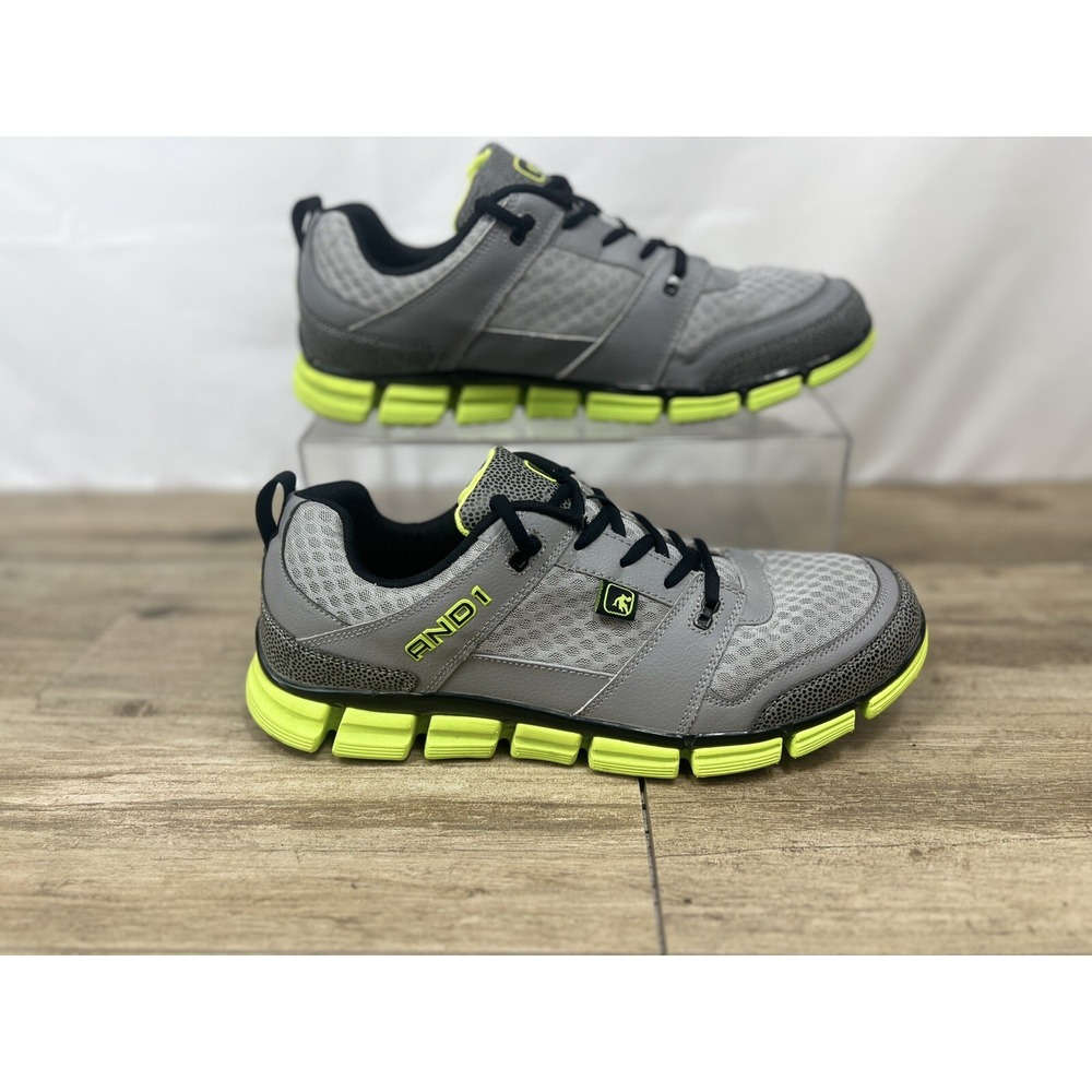 AND1 Mens Grey Lime Green Athletic Sneakers Low Top MNAN1300013 Size 12